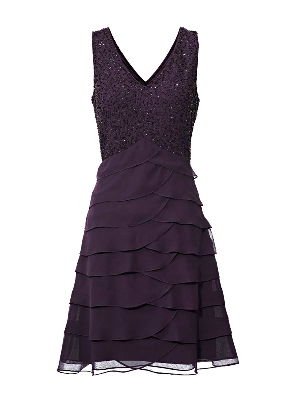 Ashley Brooke Damen Designer-Perlen-Volantkleid, pflaume