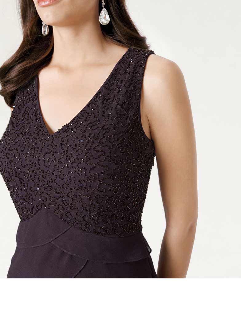 Ashley Brooke Damen Designer-Perlen-Volantkleid, pflaume