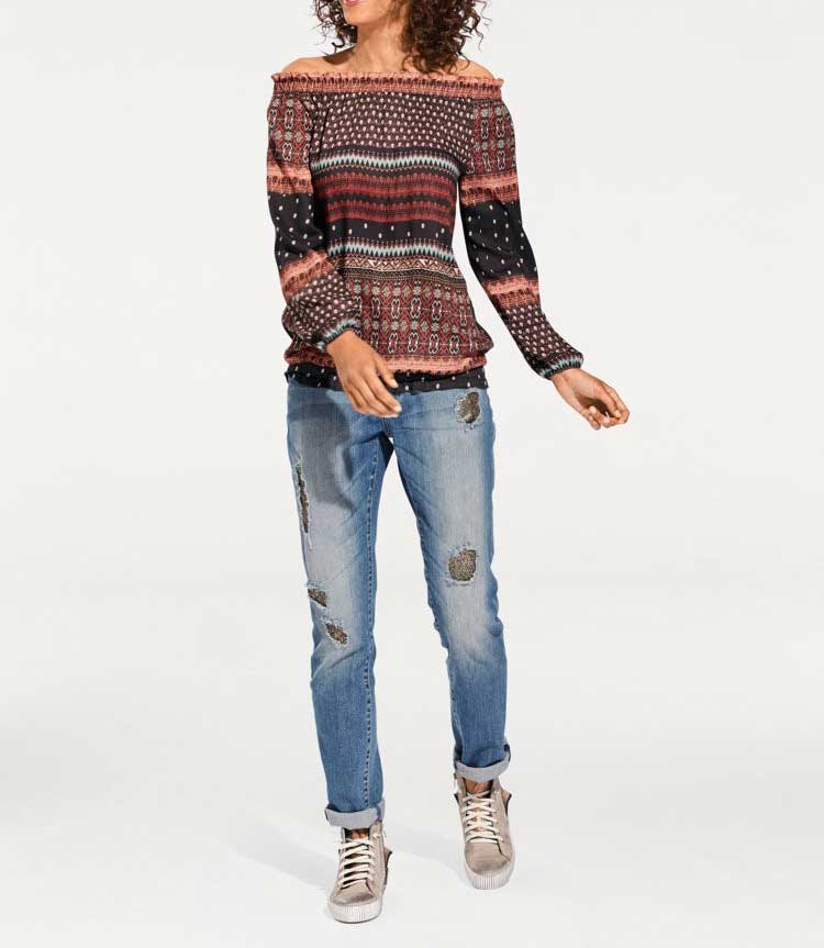 HEINE - BEST CONNECTIONS Damen Carmenbluse, bunt