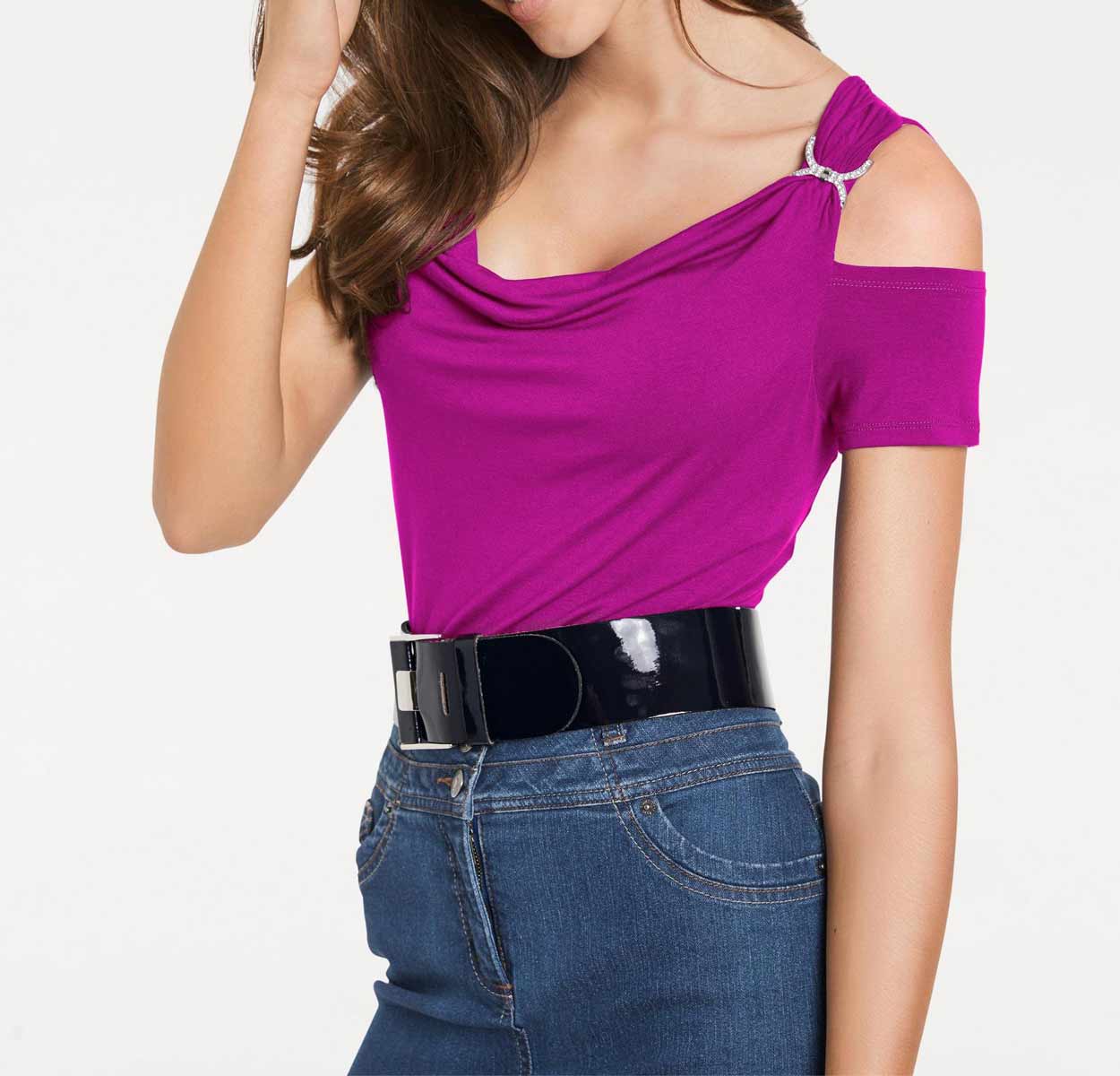 Ashley Brooke Damen Designer-Wasserfallshirt mit Strass, pink