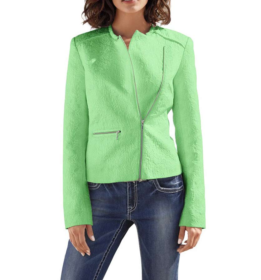 Heine - Best Connections Damen Jacquard-Bikerjacke, lindgrün
