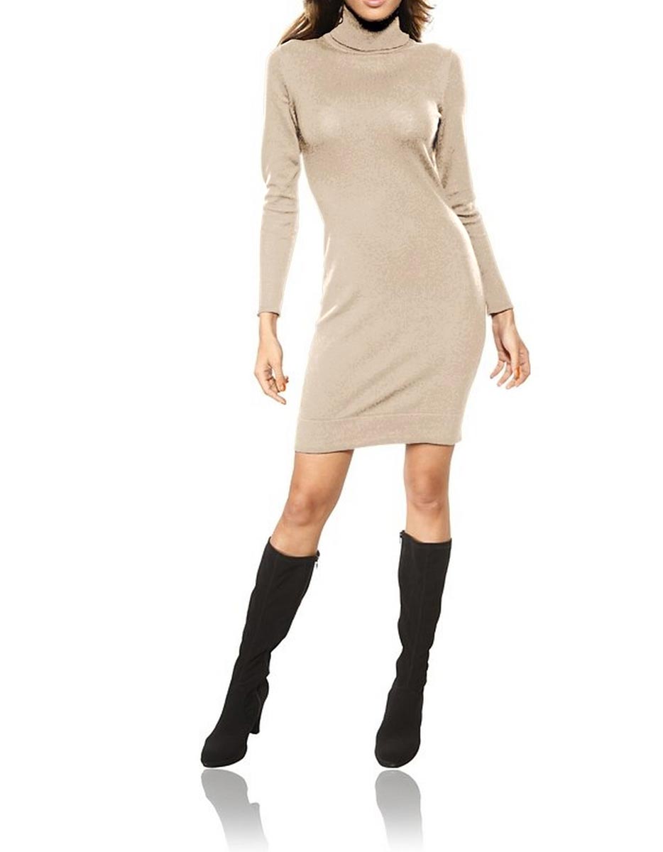 ASHLEY BROOKE Damen Designer-Strickkleid, sand