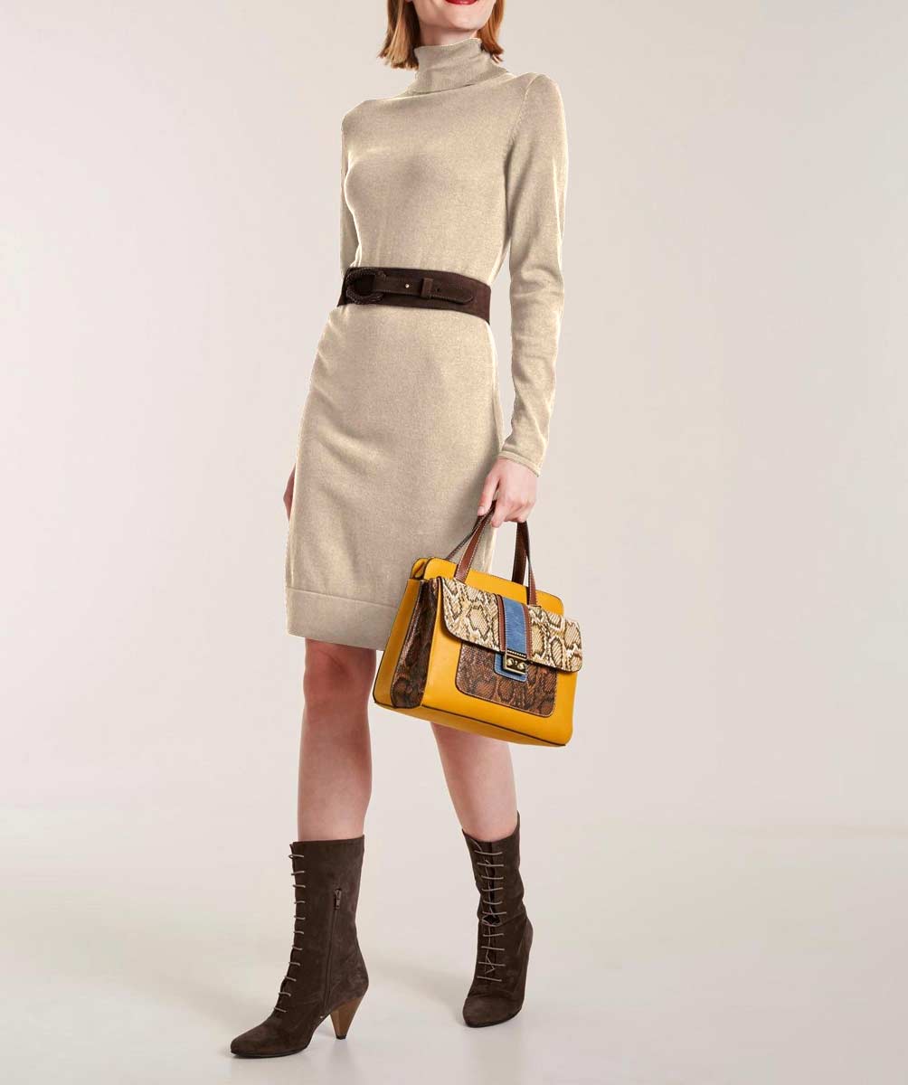 ASHLEY BROOKE Damen Designer-Strickkleid, sand