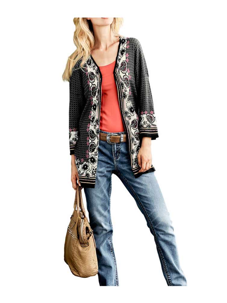 Heine - Best Connections Druckstrickjacke, braun-bunt