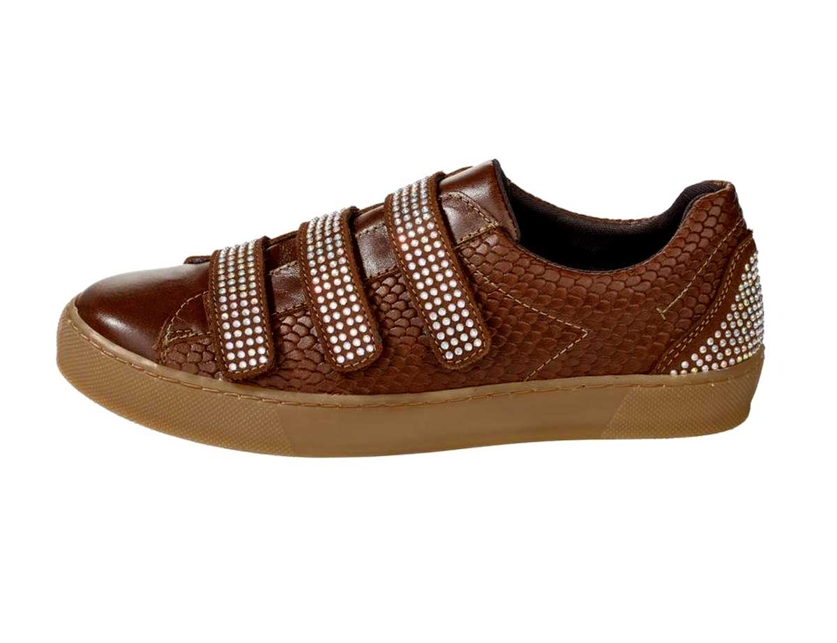 Heine Damen Sneaker mit Strasssteinen, cognac