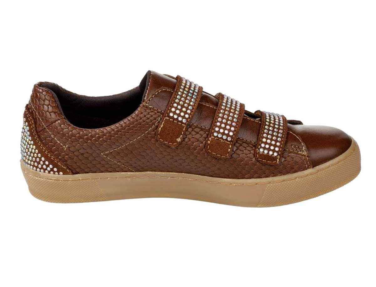 Heine Damen Sneaker mit Strasssteinen, cognac
