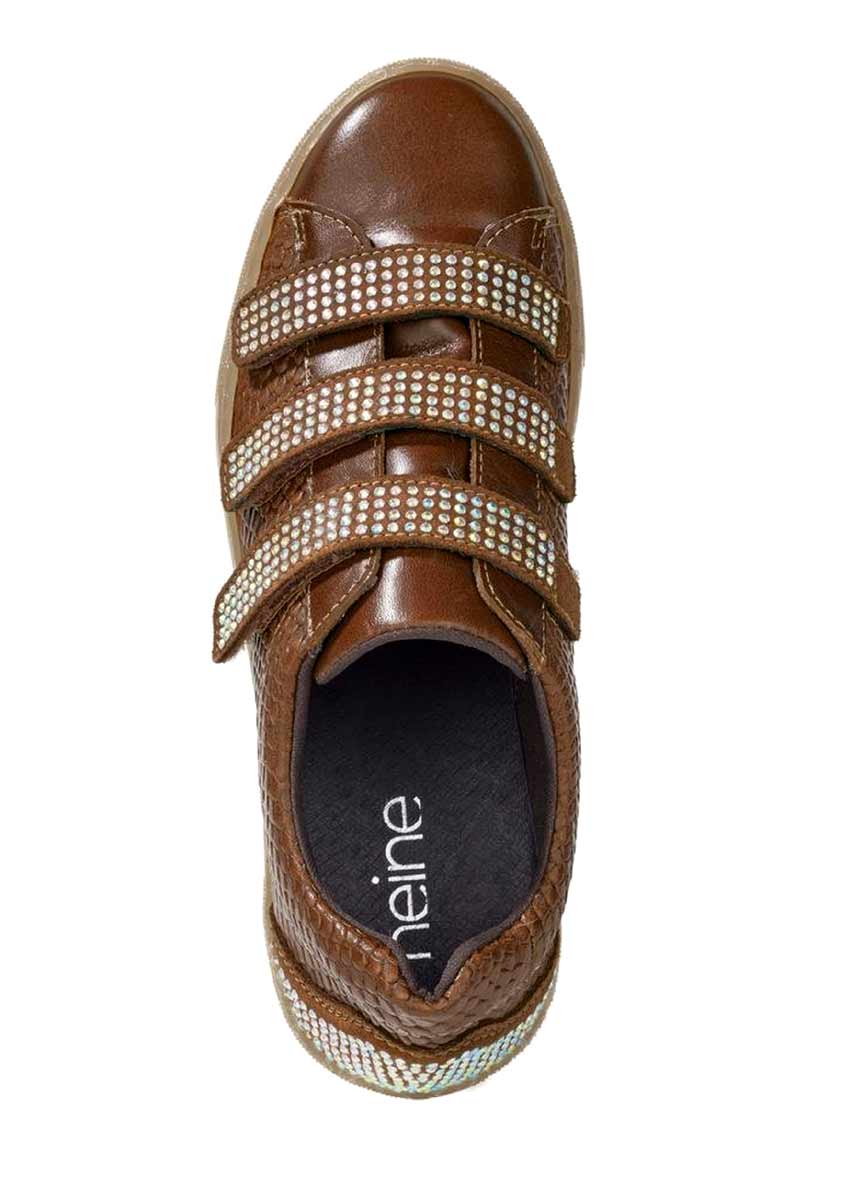 Heine Damen Sneaker mit Strasssteinen, cognac