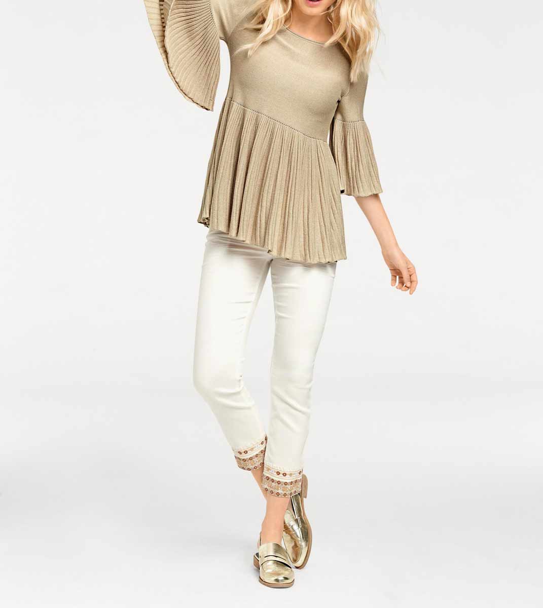 Heine - Best Connections Damen Plissee-Pullover, sand