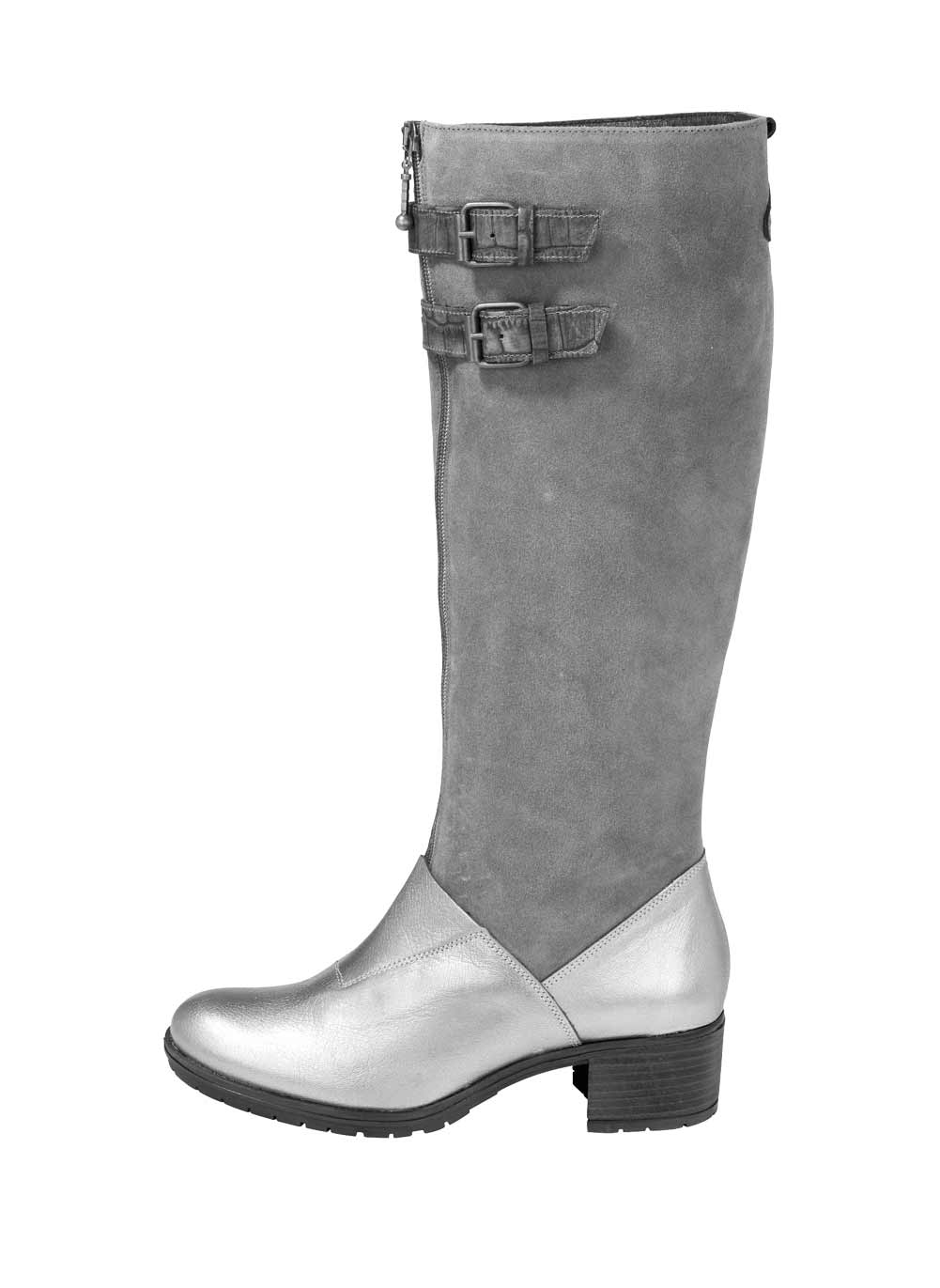 Heine Damen Lederstiefel, grau-silberfarben