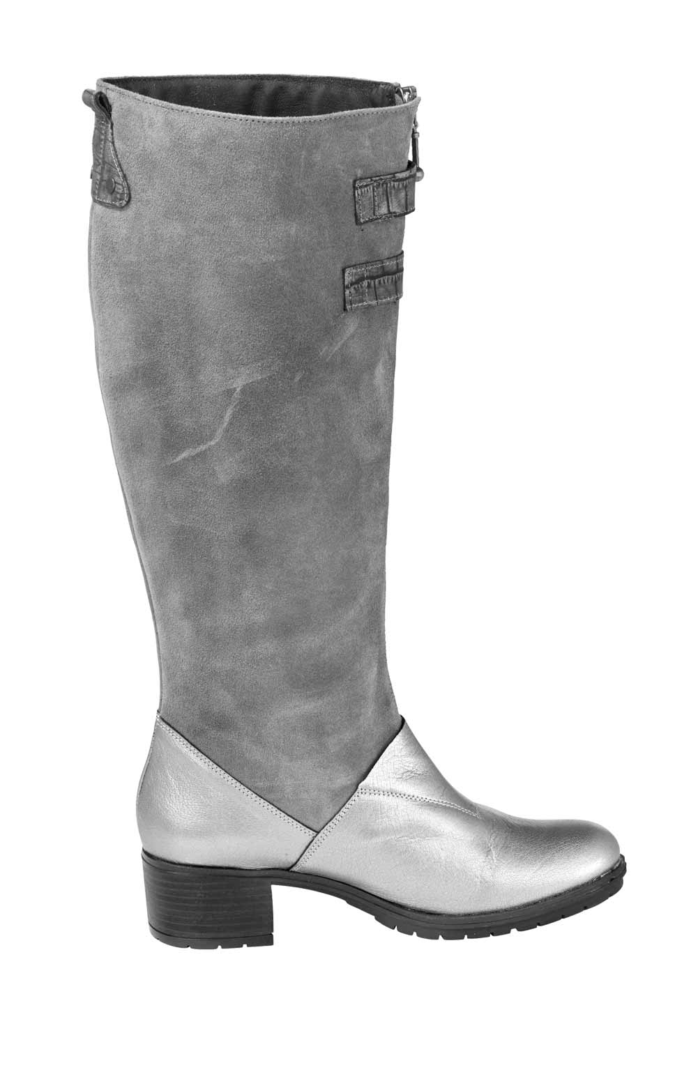 Heine Damen Lederstiefel, grau-silberfarben