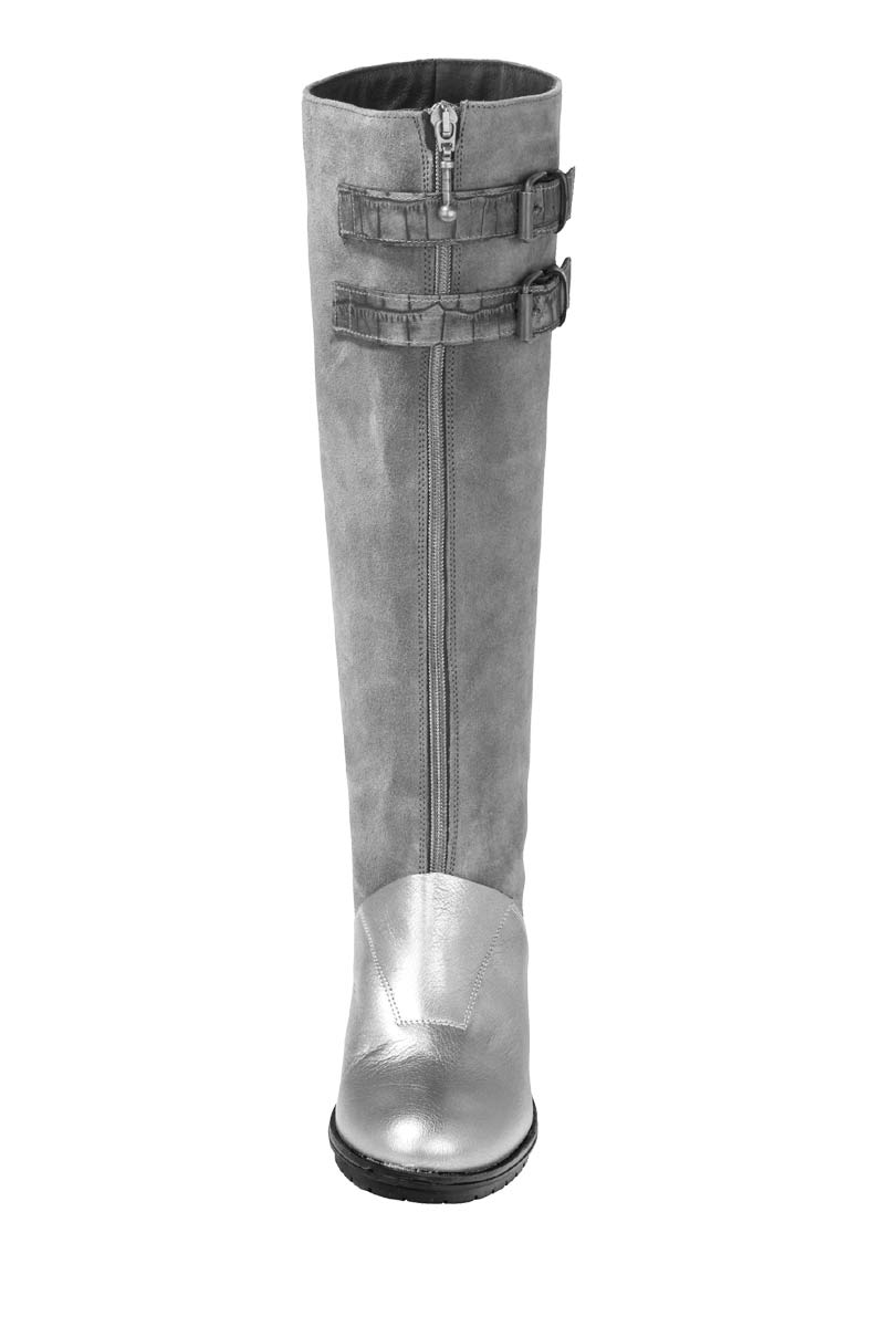 Heine Damen Lederstiefel, grau-silberfarben