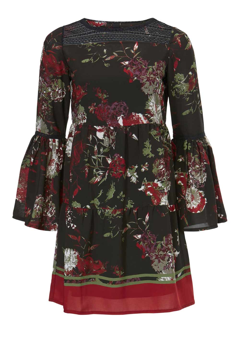 Heine - Best Connections Damen Volant-Druckkleid, braun-rot-bunt