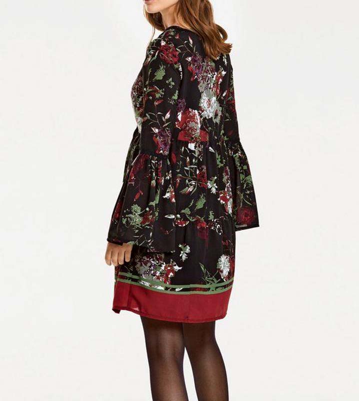Heine - Best Connections Damen Volant-Druckkleid, braun-rot-bunt