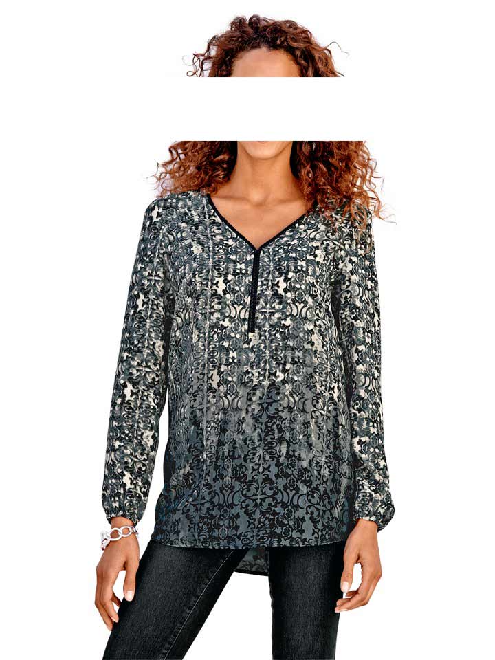 Heine - Best Connections Damen Druck-Tunika, grau-ecru
