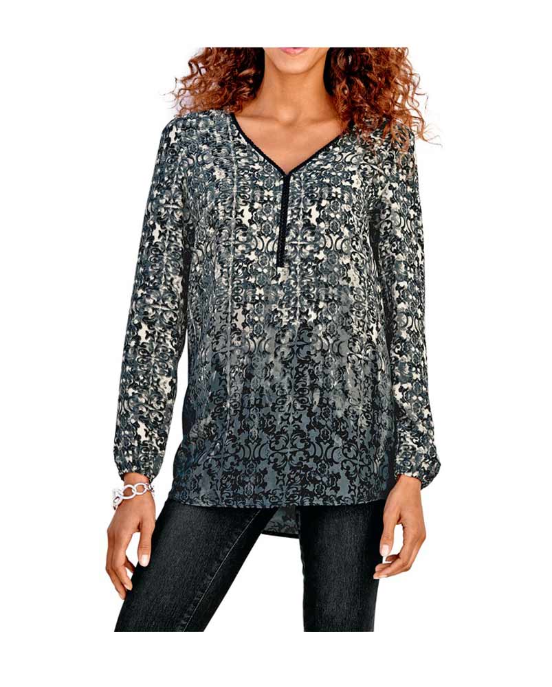 Heine - Best Connections Damen Druck-Tunika, grau-ecru