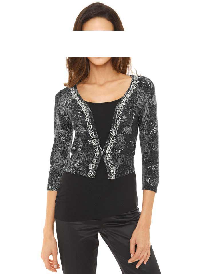 ASHLEY BROOKE Damen Designer-Druckstrickjacke m. Perlen, grau
