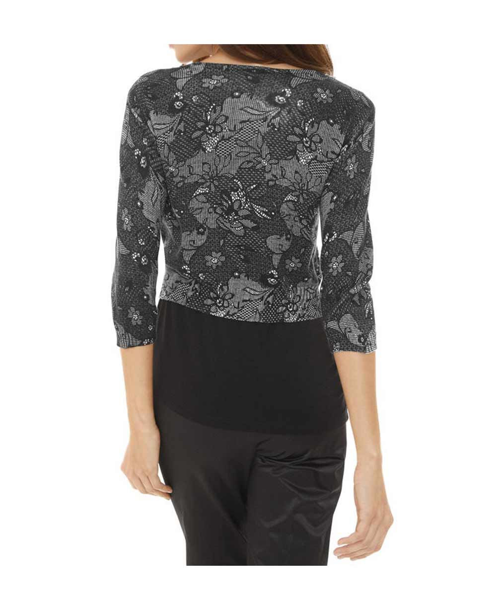 ASHLEY BROOKE Damen Designer-Druckstrickjacke m. Perlen, grau
