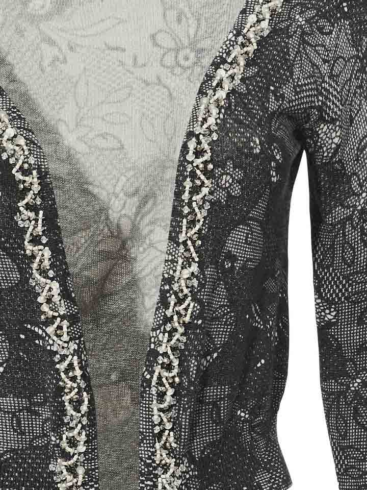 ASHLEY BROOKE Damen Designer-Druckstrickjacke m. Perlen, grau