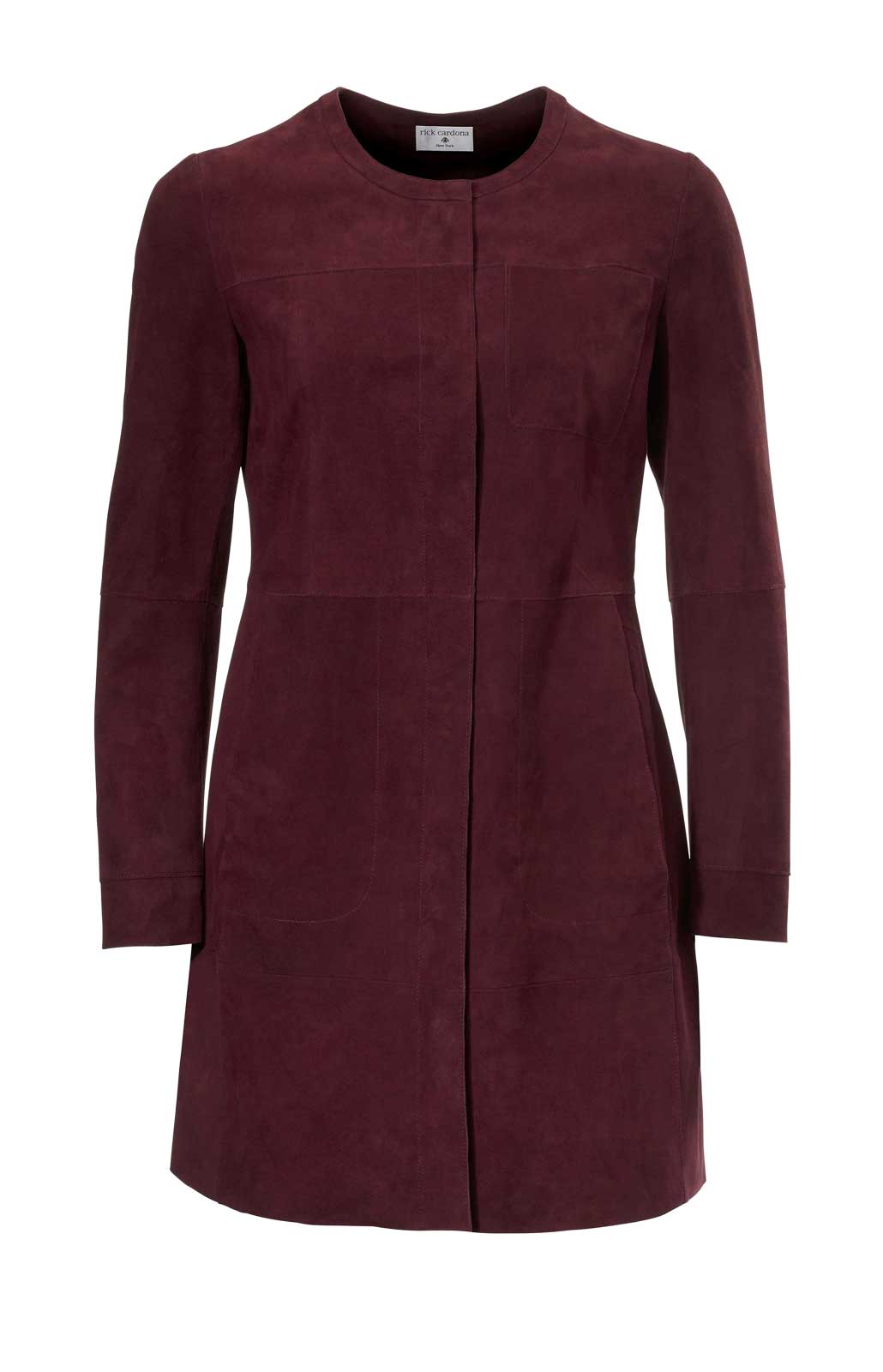 RICK CARDONA Damen Designer-Ziegenveloursledermantel, bordeaux