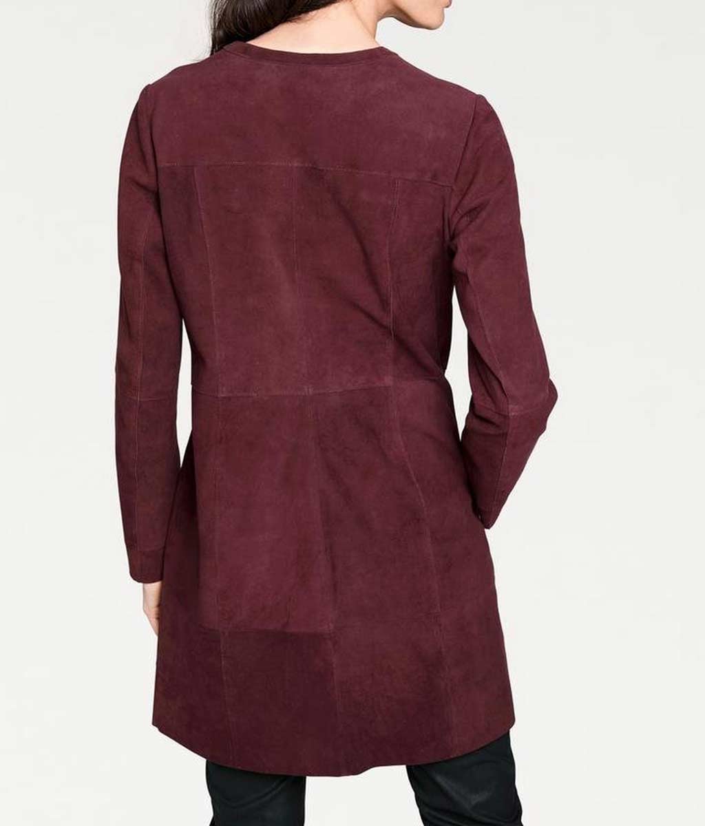 RICK CARDONA Damen Designer-Ziegenveloursledermantel, bordeaux