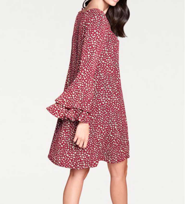 RICK CARDONA Damen Designer-Volant-Druckkleid, rot-bunt