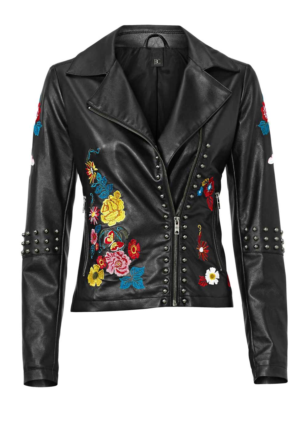 Heine Damen Bikerjacke mit Stickerei, schwarz-bunt