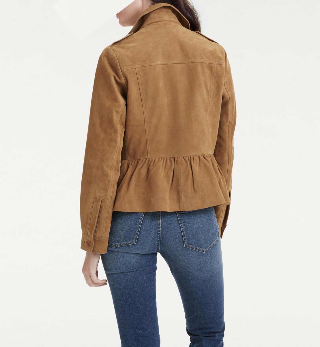 PATRIZIA DINI Damen Designer-Ziegenvelourslederjacke, beige