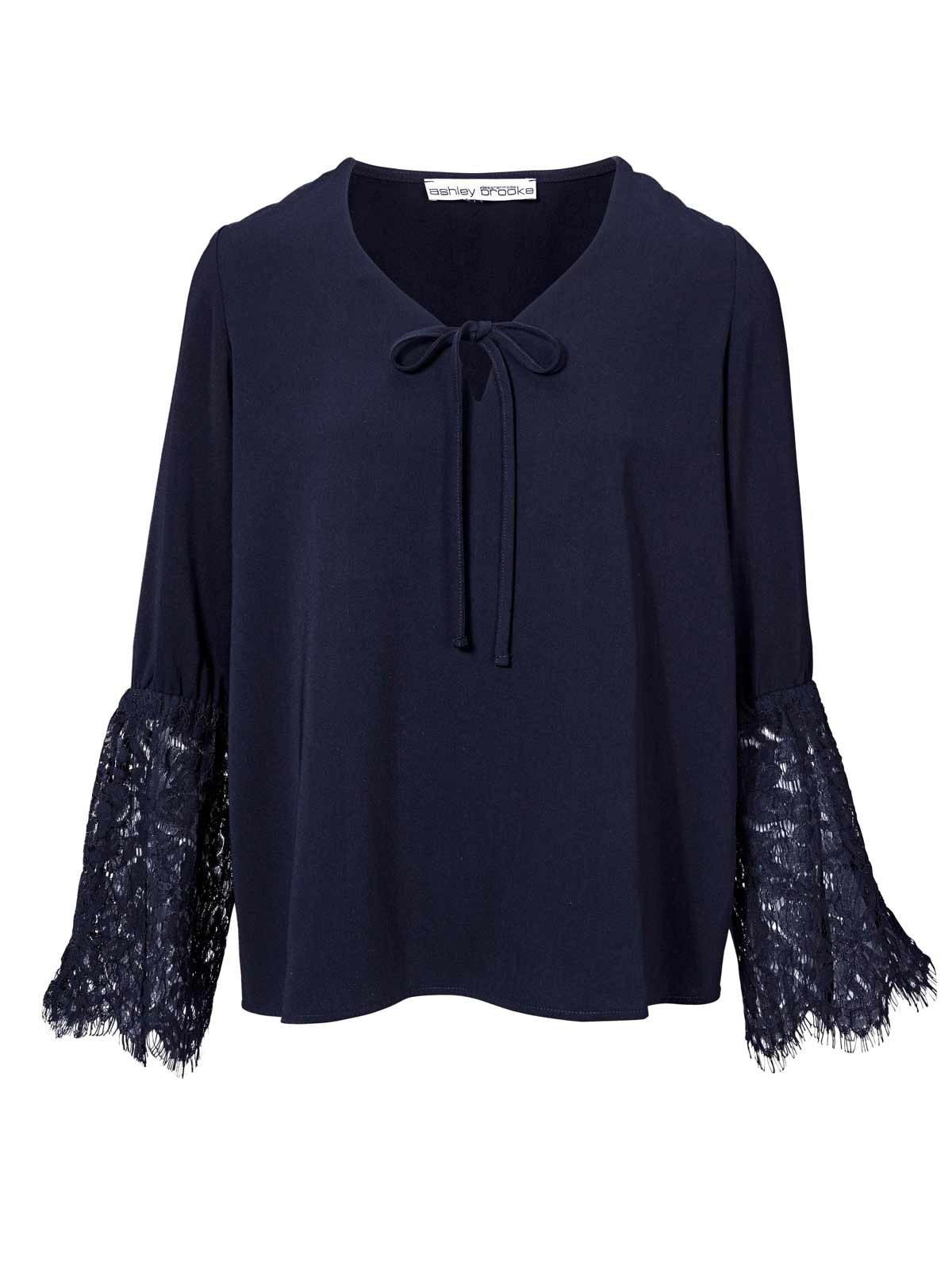 ASHLEY BROOKE Damen Designer-Spitzenbluse, nachtblau