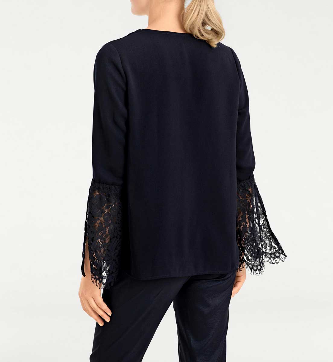 ASHLEY BROOKE Damen Designer-Spitzenbluse, nachtblau