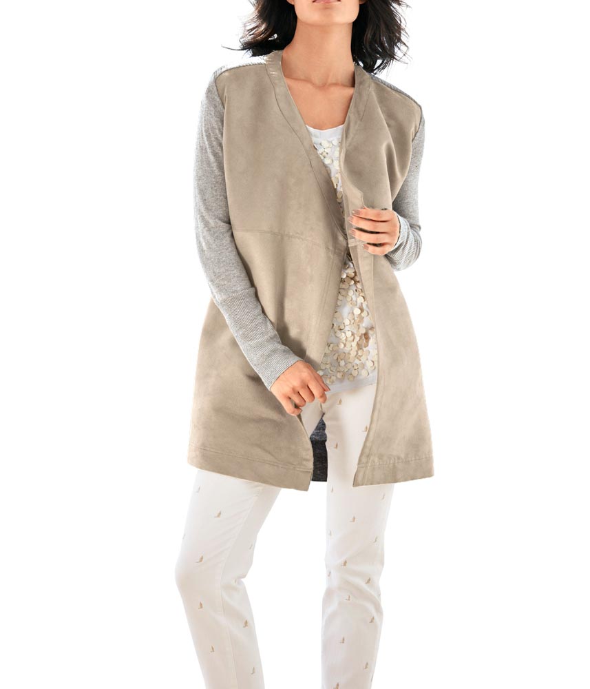 PATRIZIA DINI Damen Designer-Velours-Strickjacke, grau-beige