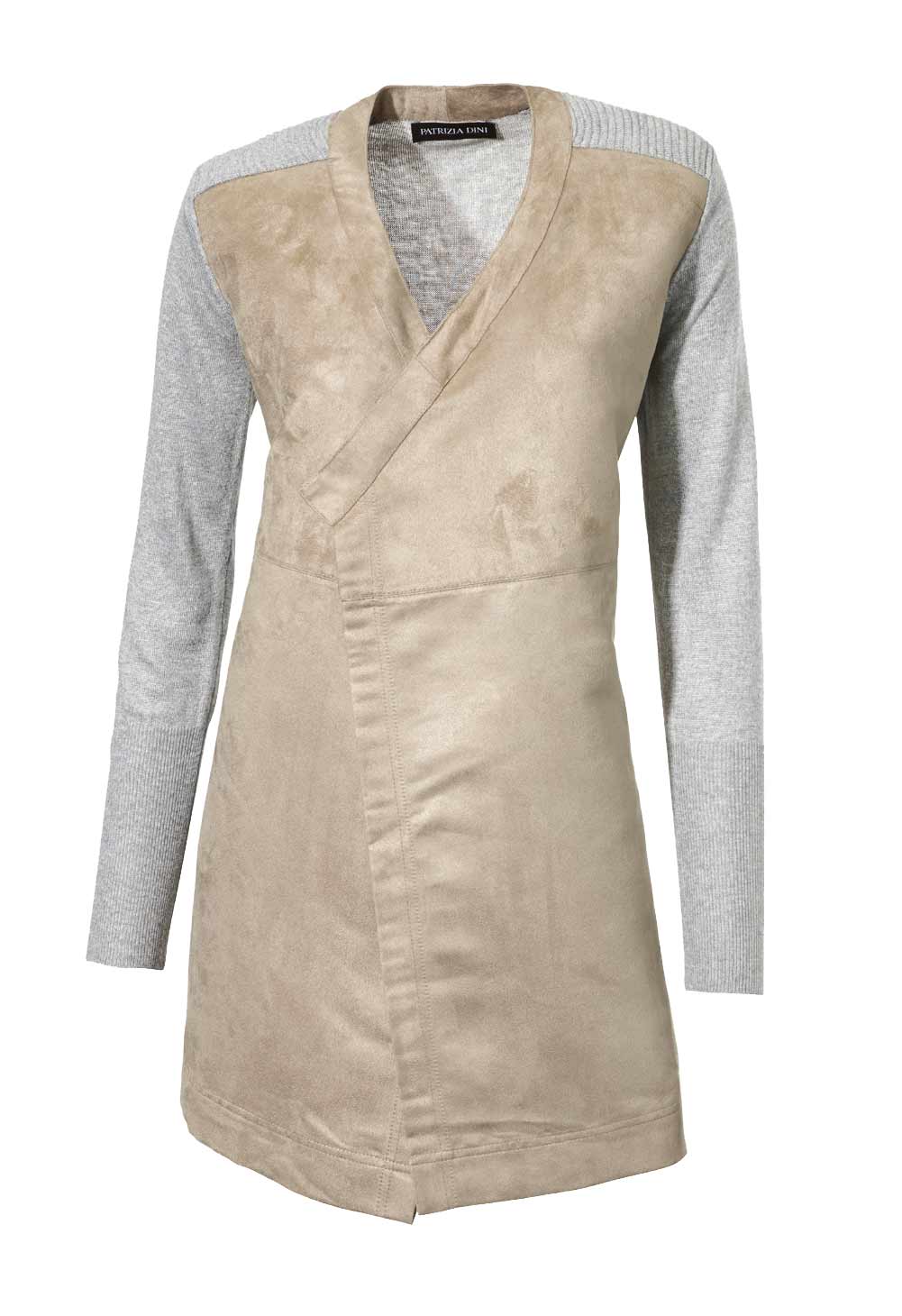 PATRIZIA DINI Damen Designer-Velours-Strickjacke, grau-beige