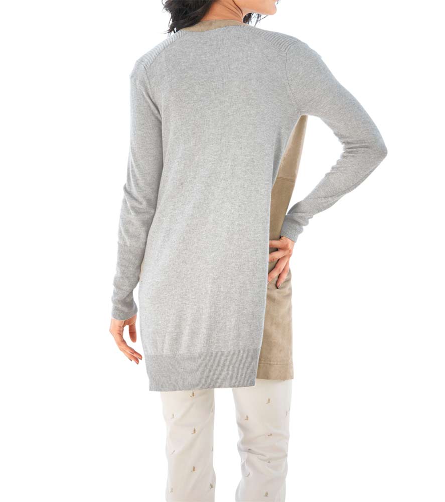 PATRIZIA DINI Damen Designer-Velours-Strickjacke, grau-beige
