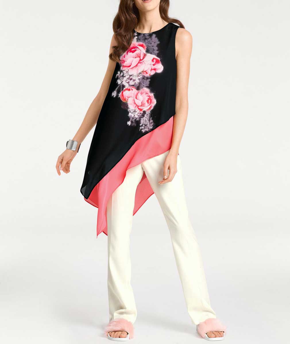 ASHLEY BROOKE Damen Overall m. Chiffonüberwurf, creme-bunt