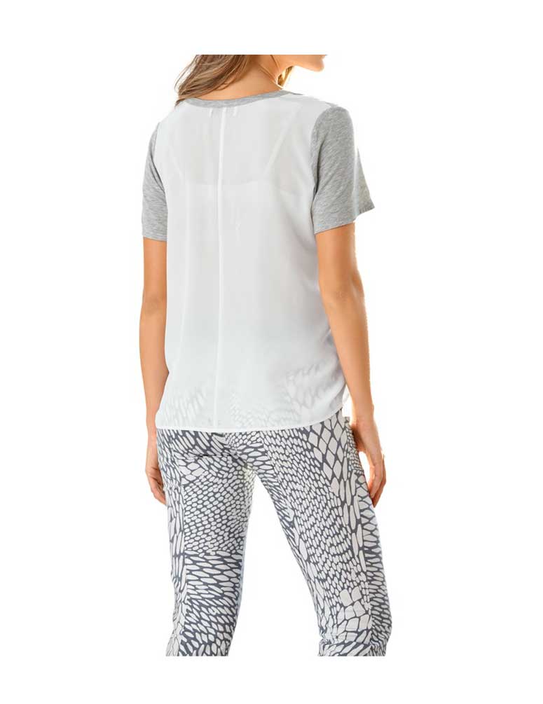 RICK CARDONA Damen Designer-Shirt m. Chiffon, grau-offwhite