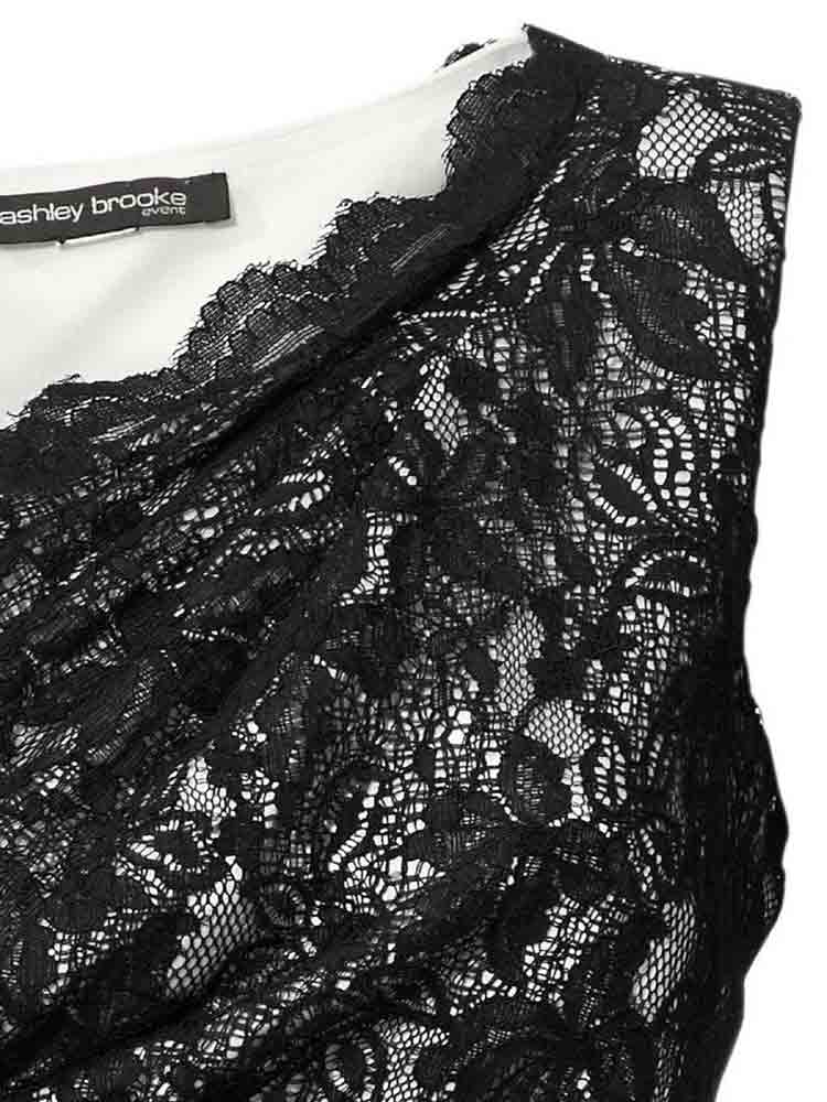 ASHLEY BROOKE EVENT Damen Designer-Satin-Spitzenshirt, offwhite-schwarz
