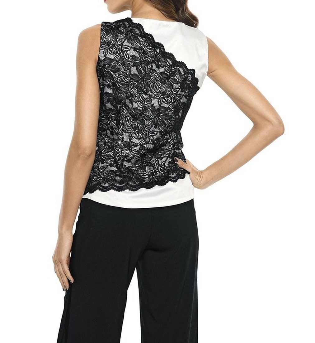 ASHLEY BROOKE EVENT Damen Designer-Satin-Spitzenshirt, offwhite-schwarz