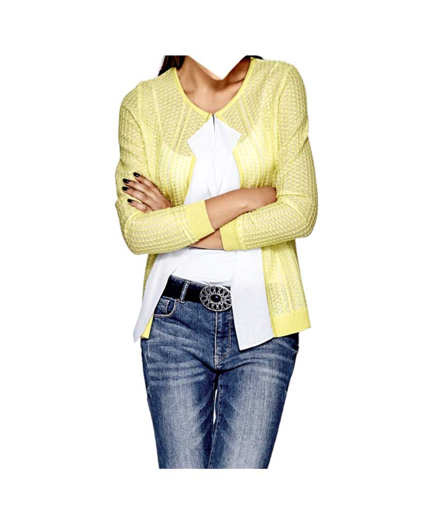 Rick Cardona Damen Designer-Cardigan, gelb-weiß