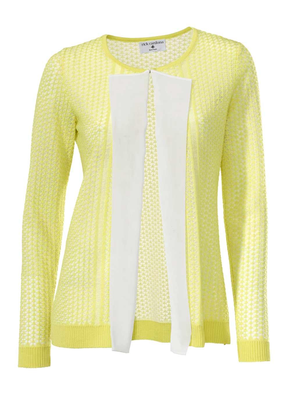 Rick Cardona Damen Designer-Cardigan, gelb-weiß