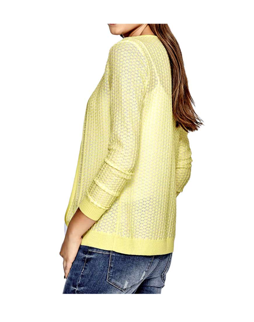 Rick Cardona Damen Designer-Cardigan, gelb-weiß
