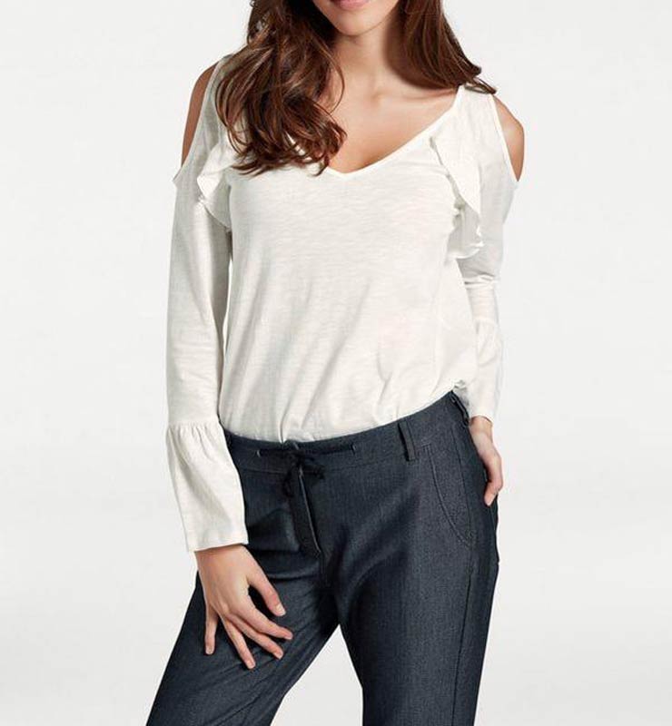 ASHLEY BROOKE Damen Designer-Volantshirt, offwhite