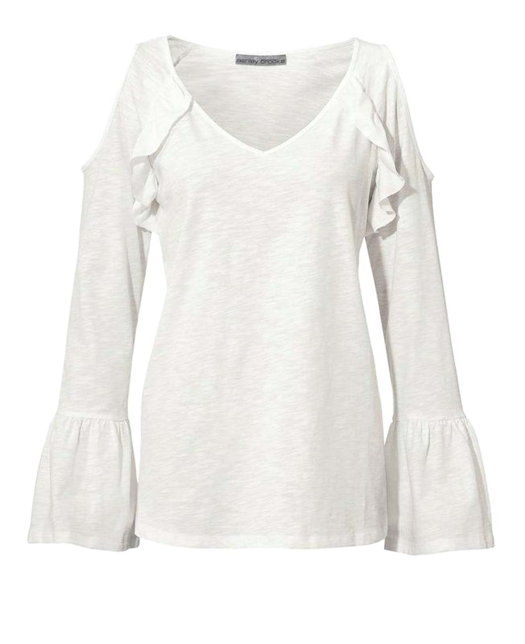 ASHLEY BROOKE Damen Designer-Volantshirt, offwhite