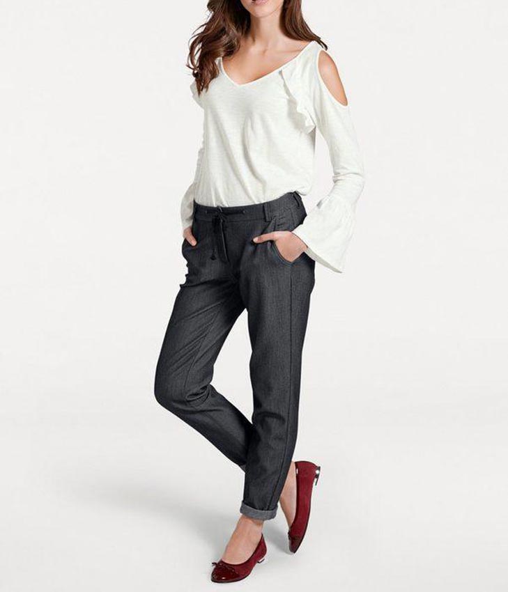 ASHLEY BROOKE Damen Designer-Volantshirt, offwhite