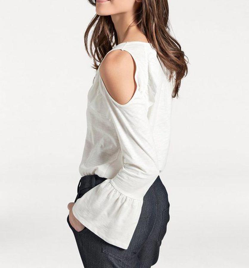 ASHLEY BROOKE Damen Designer-Volantshirt, offwhite