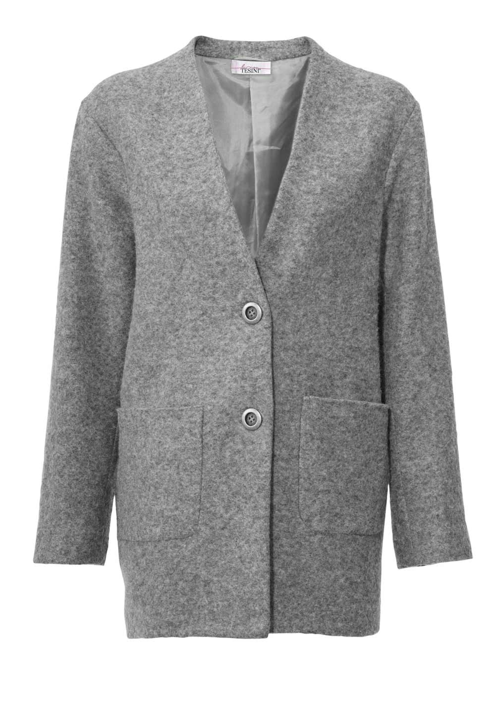 LINEA TESINI Damen Designer-Wollflauschjacke m. Schal, grau