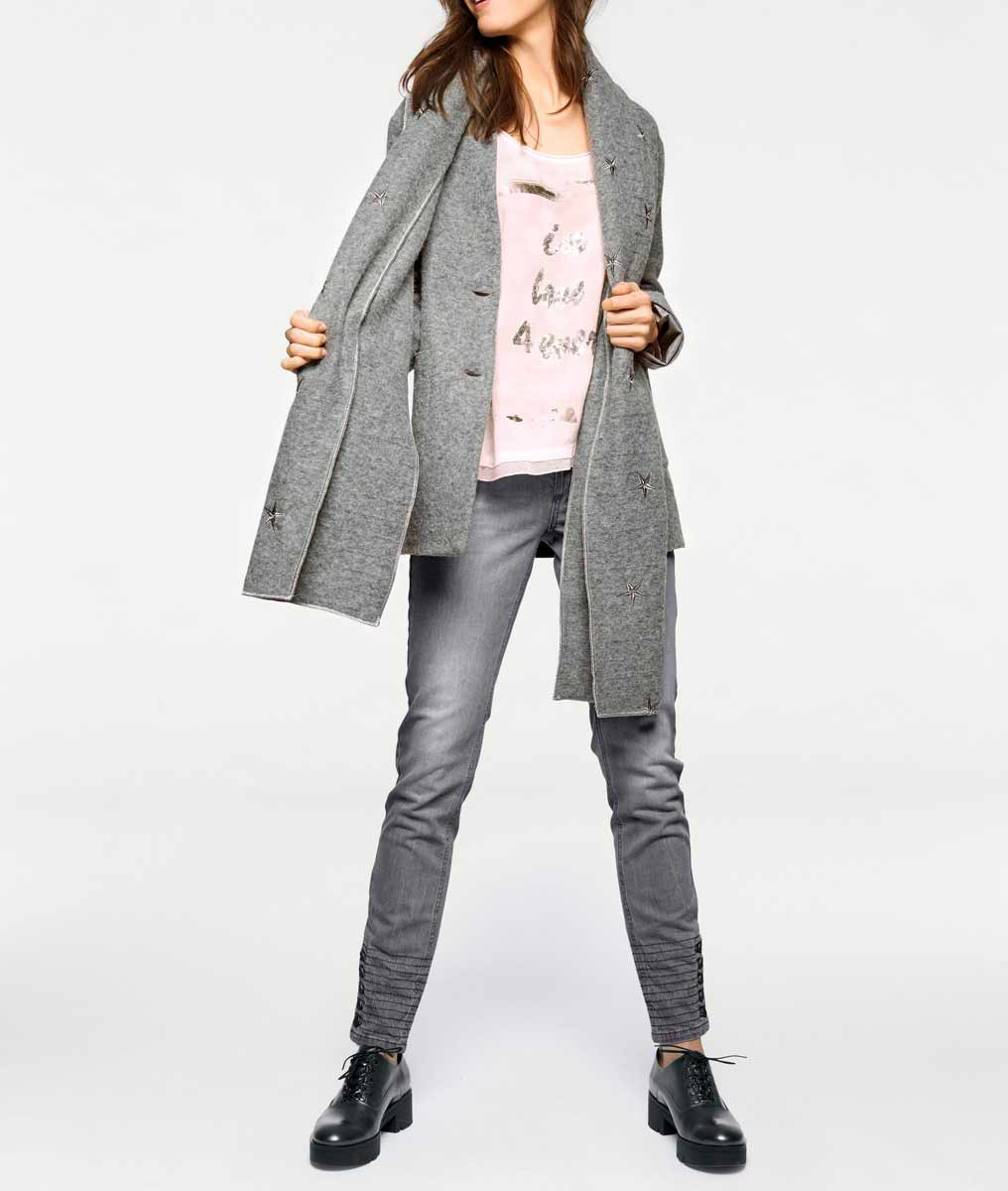 LINEA TESINI Damen Designer-Wollflauschjacke m. Schal, grau