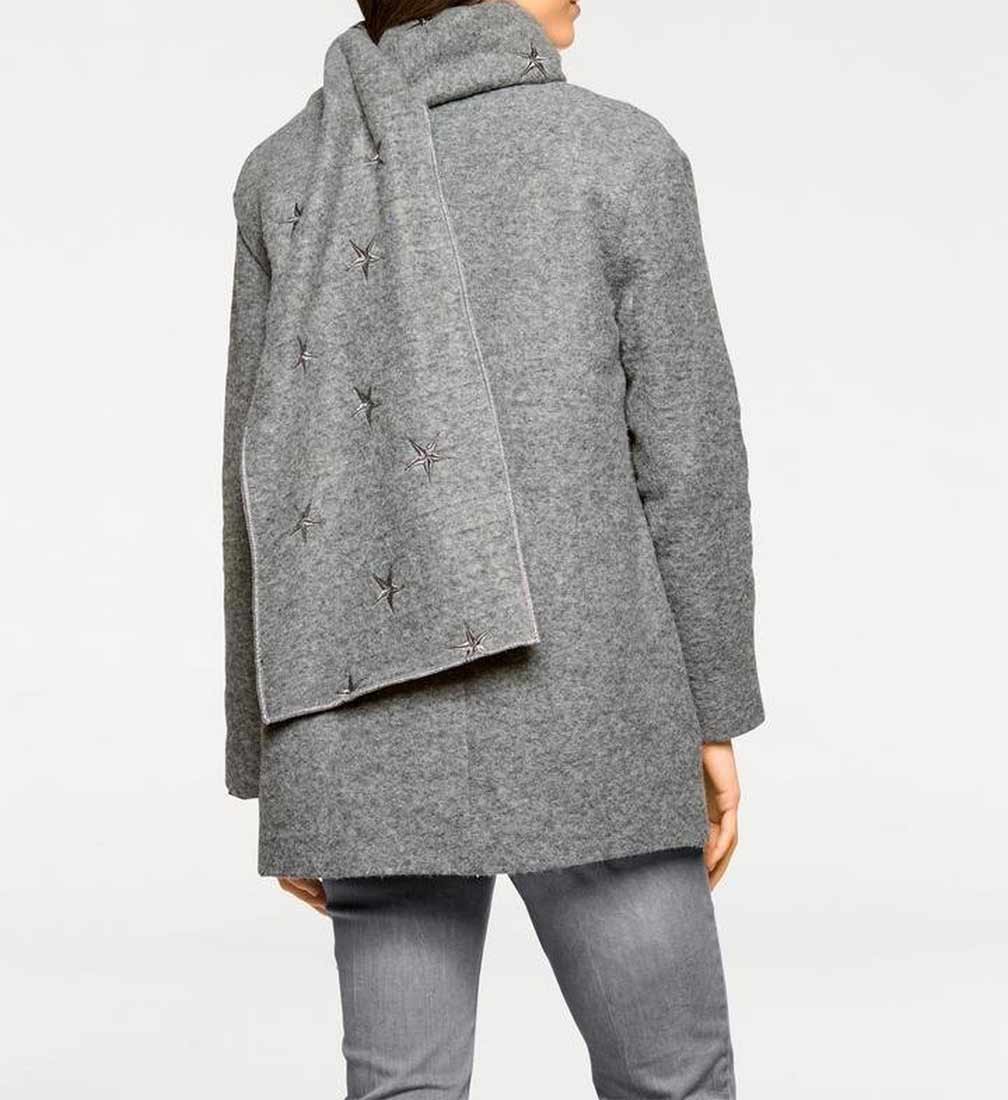 LINEA TESINI Damen Designer-Wollflauschjacke m. Schal, grau