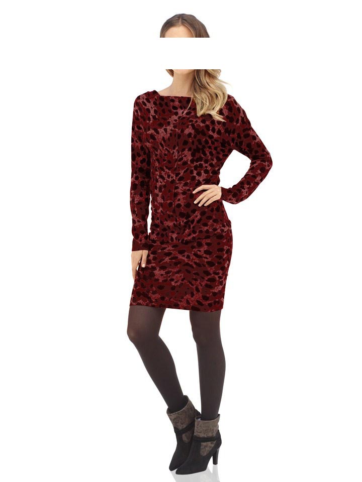 Heine - Best Connections Damen Leomuster-Strickkleid, rot-schwarz