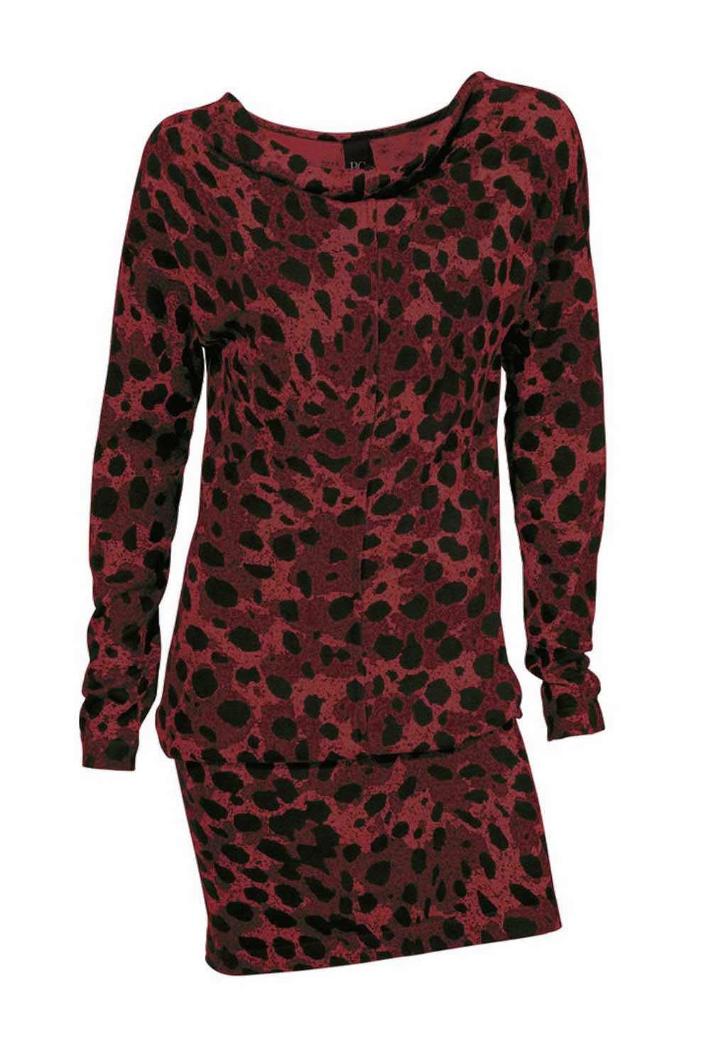 Heine - Best Connections Damen Leomuster-Strickkleid, rot-schwarz