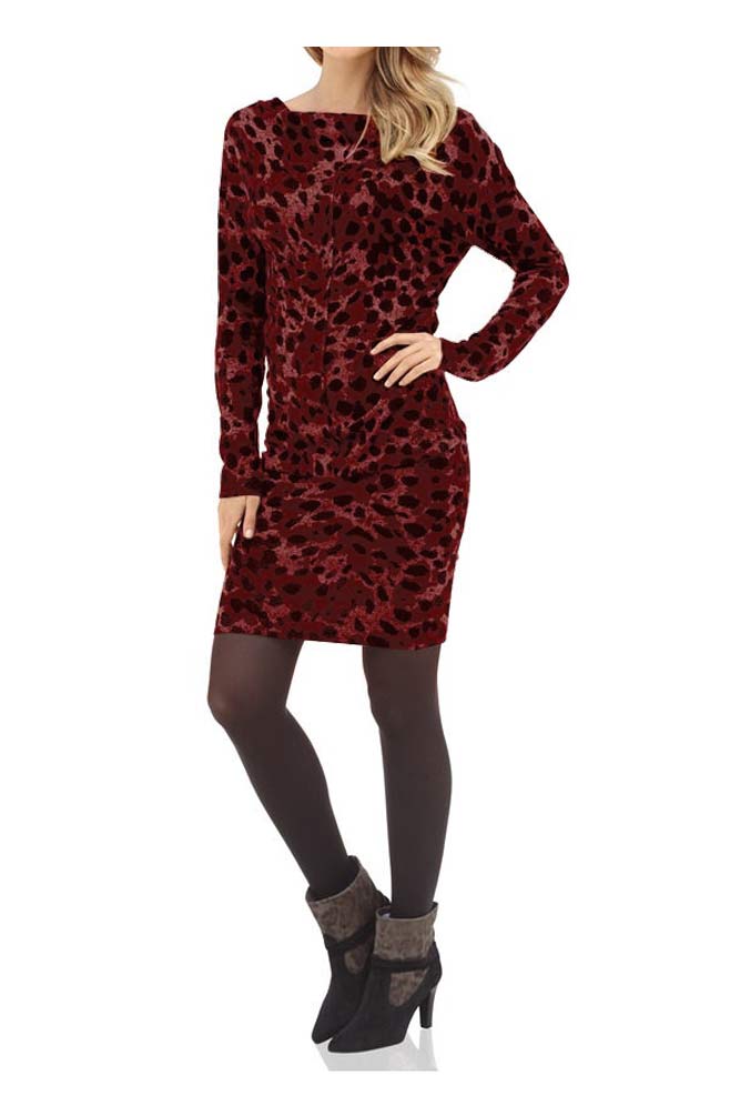 Heine - Best Connections Damen Leomuster-Strickkleid, rot-schwarz