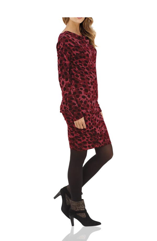 Heine - Best Connections Damen Leomuster-Strickkleid, rot-schwarz